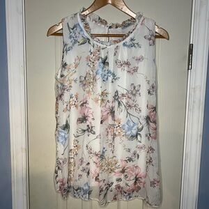 Elena Baldi silk top sleeveless floral ruffle women's L